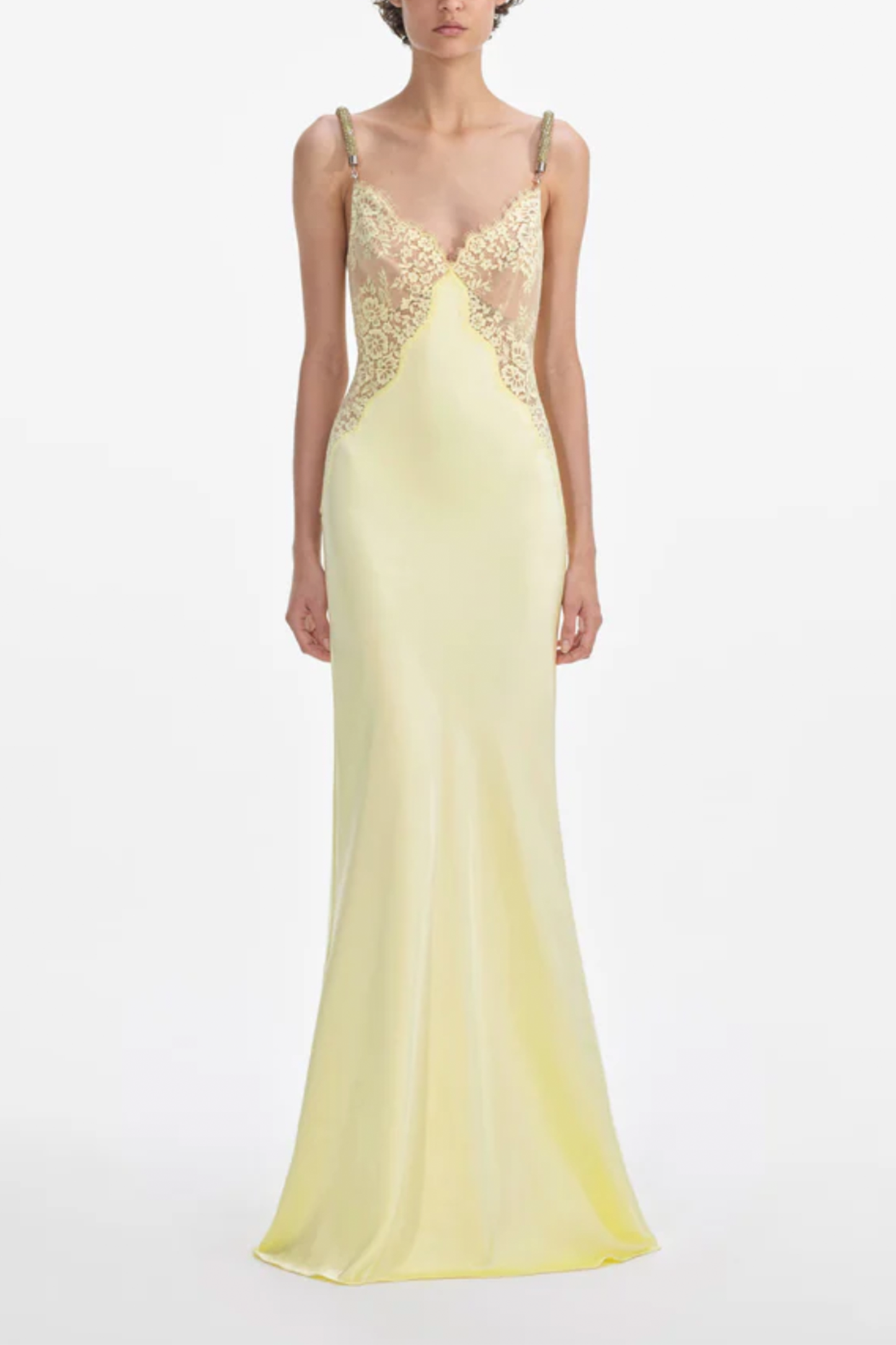 Yellow Lace Satin Maxi Dress