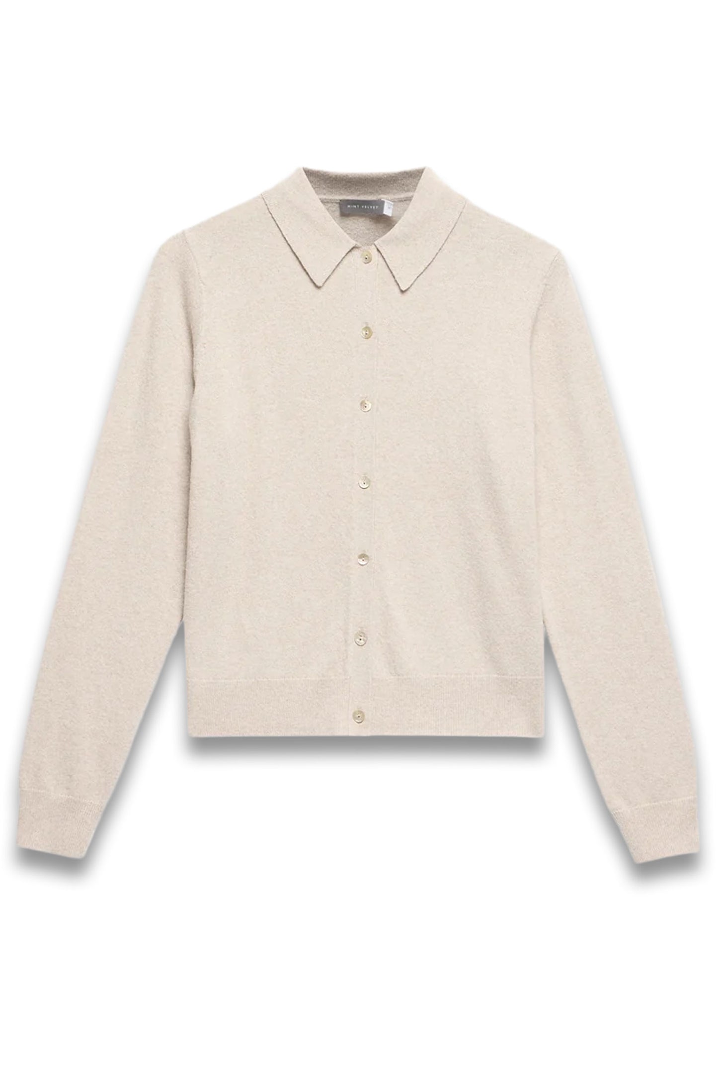Neutral Cotton-blend Button-collar Cardigan