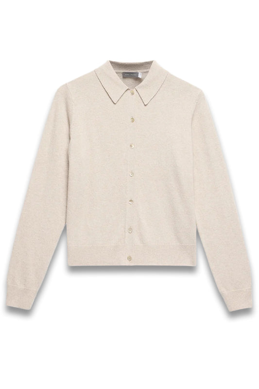 Neutral Cotton-blend Button-collar Cardigan