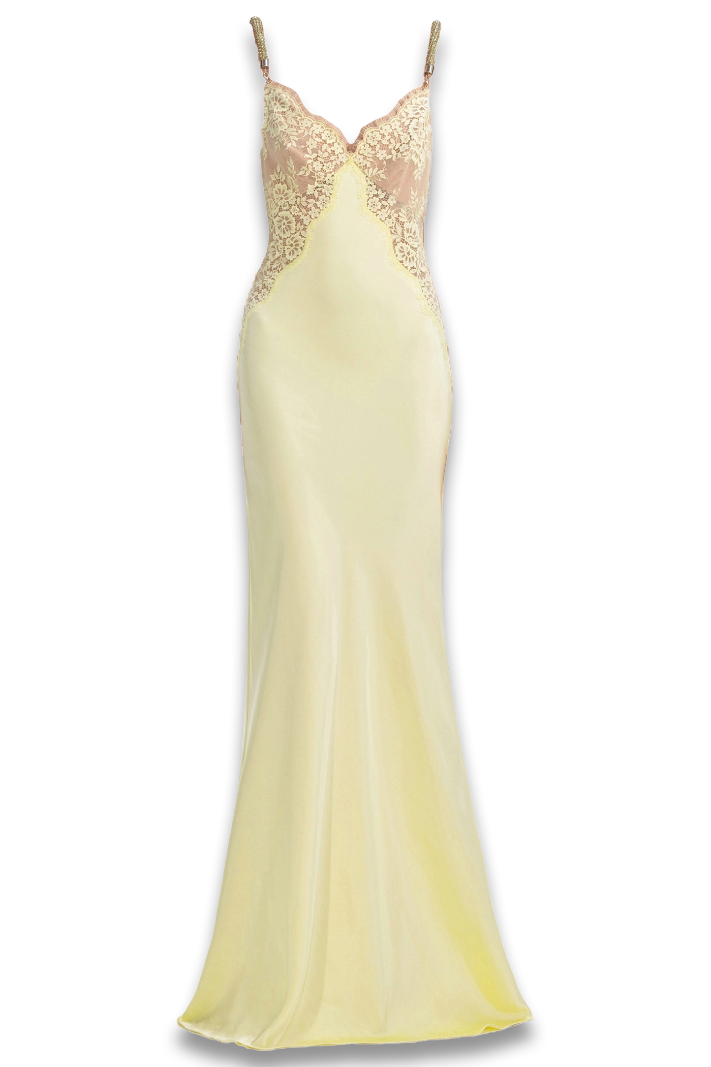 Yellow Lace Satin Maxi Dress