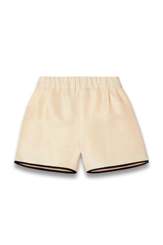 Sabina two-tone linen-blend shorts