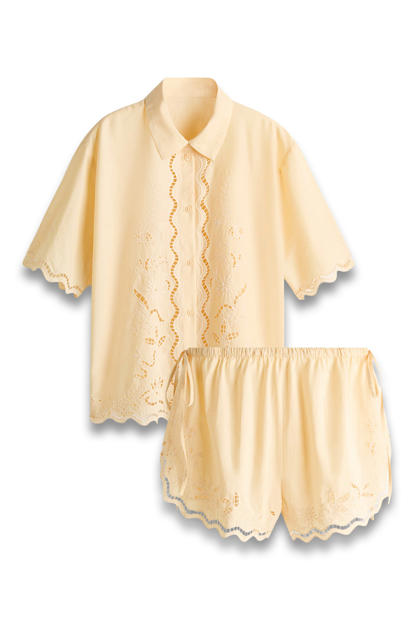 Broderie Anglaise Cotton Shirt and Shorts Set