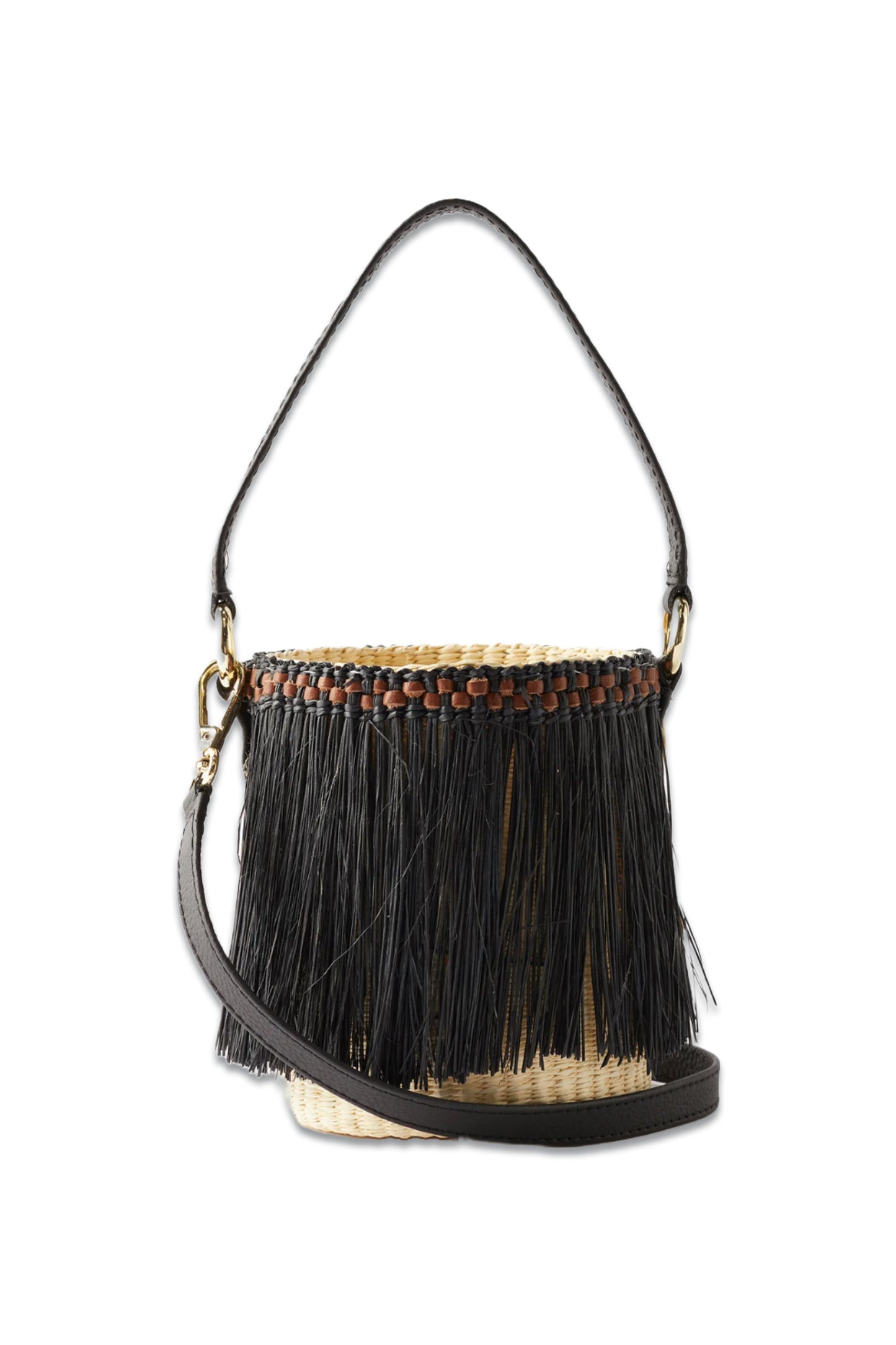 Frayed Mini Straw Bucket Bag