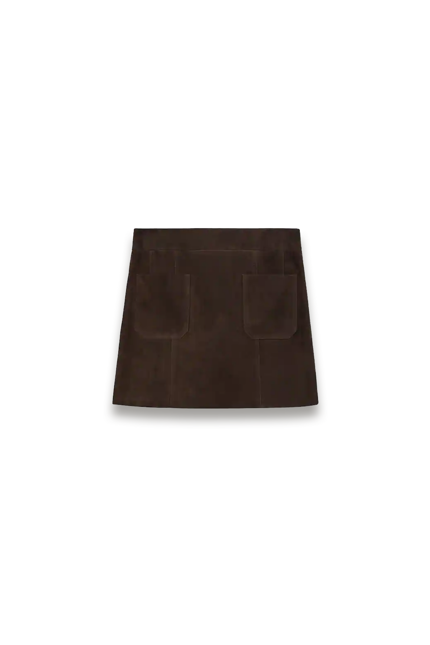 Vida Mini Suede Patch Pocket Skirt in Chocolate Brown