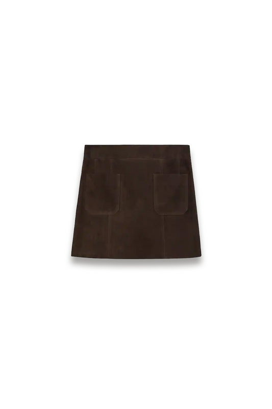 Vida Mini Suede Patch Pocket Skirt in Chocolate Brown