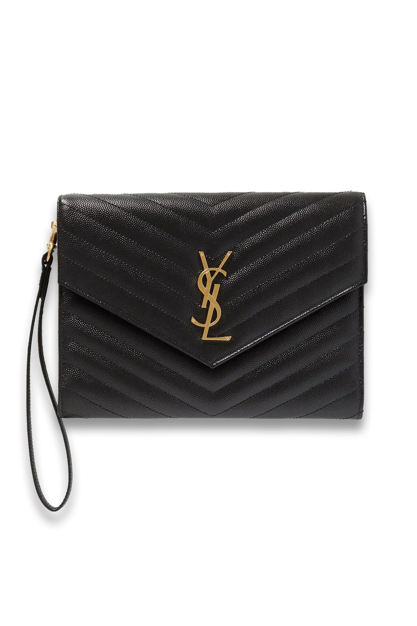 YSL-Plaque Grained-leather Wristlet Clutch Bag