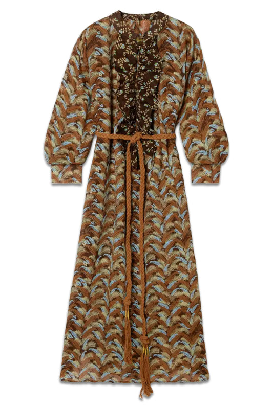 + NET SUSTAIN Frill belted ruffled printed linen-gauze maxi dress