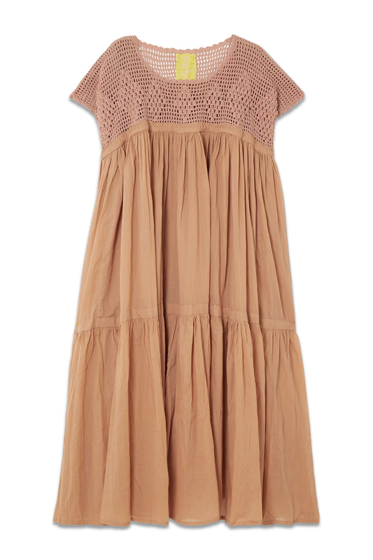 Wind Tiered Crochet-paneled Cotton-voile Midi Dress