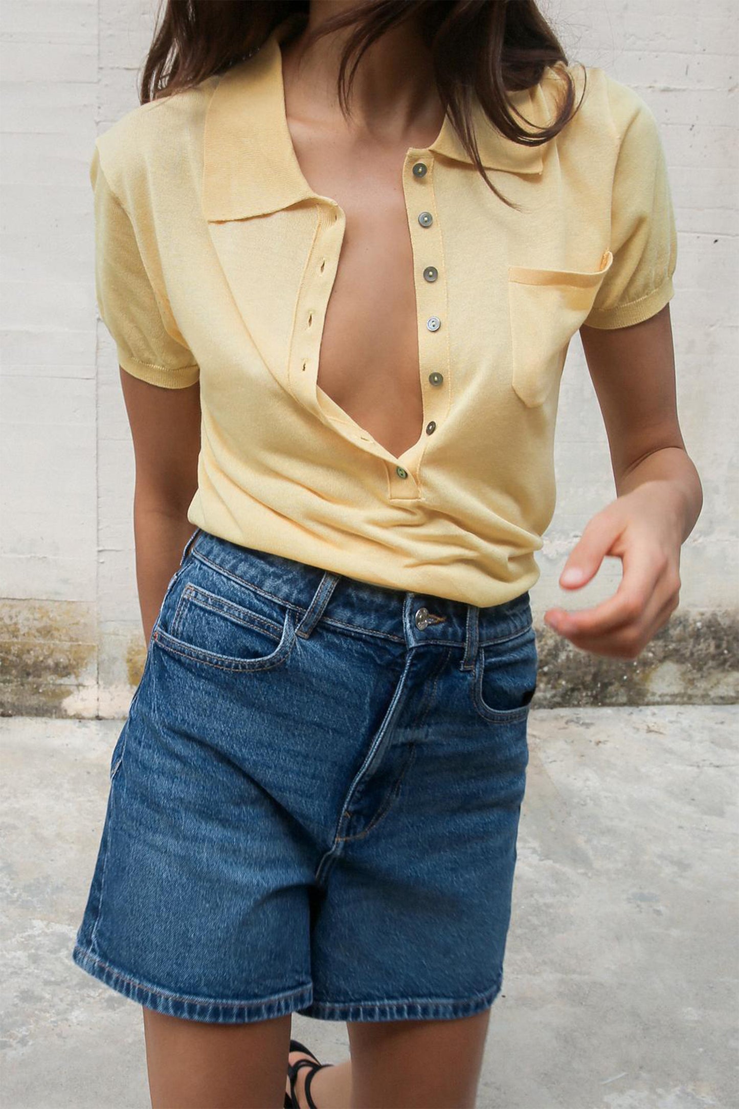 Plain Fine Knit Polo Sweater