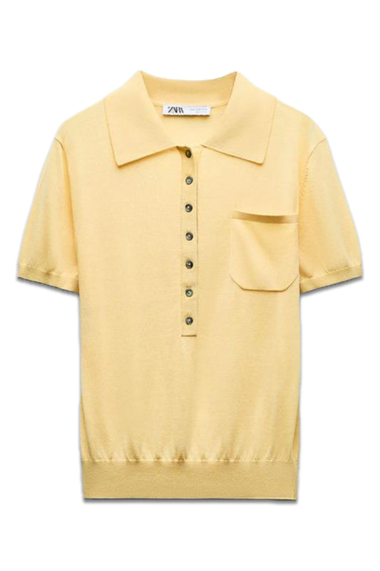 Plain Fine Knit Polo Sweater