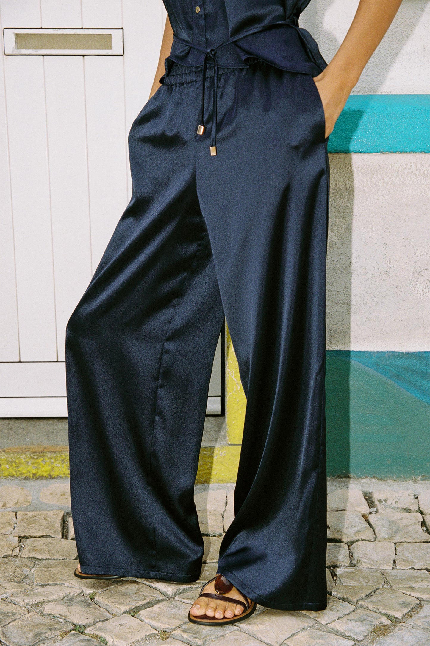 Satin Wide-Leg Trousers