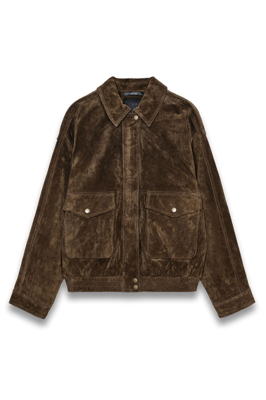 100% SUEDE LEATHER BOMBER JACKET WITH POCKETS