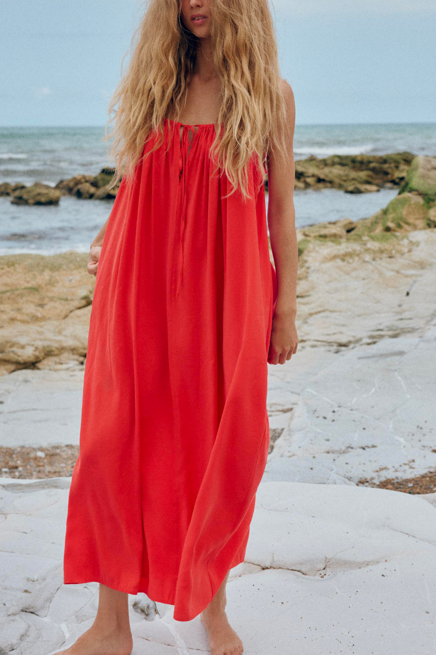 Flowing Midi Dress with Tie