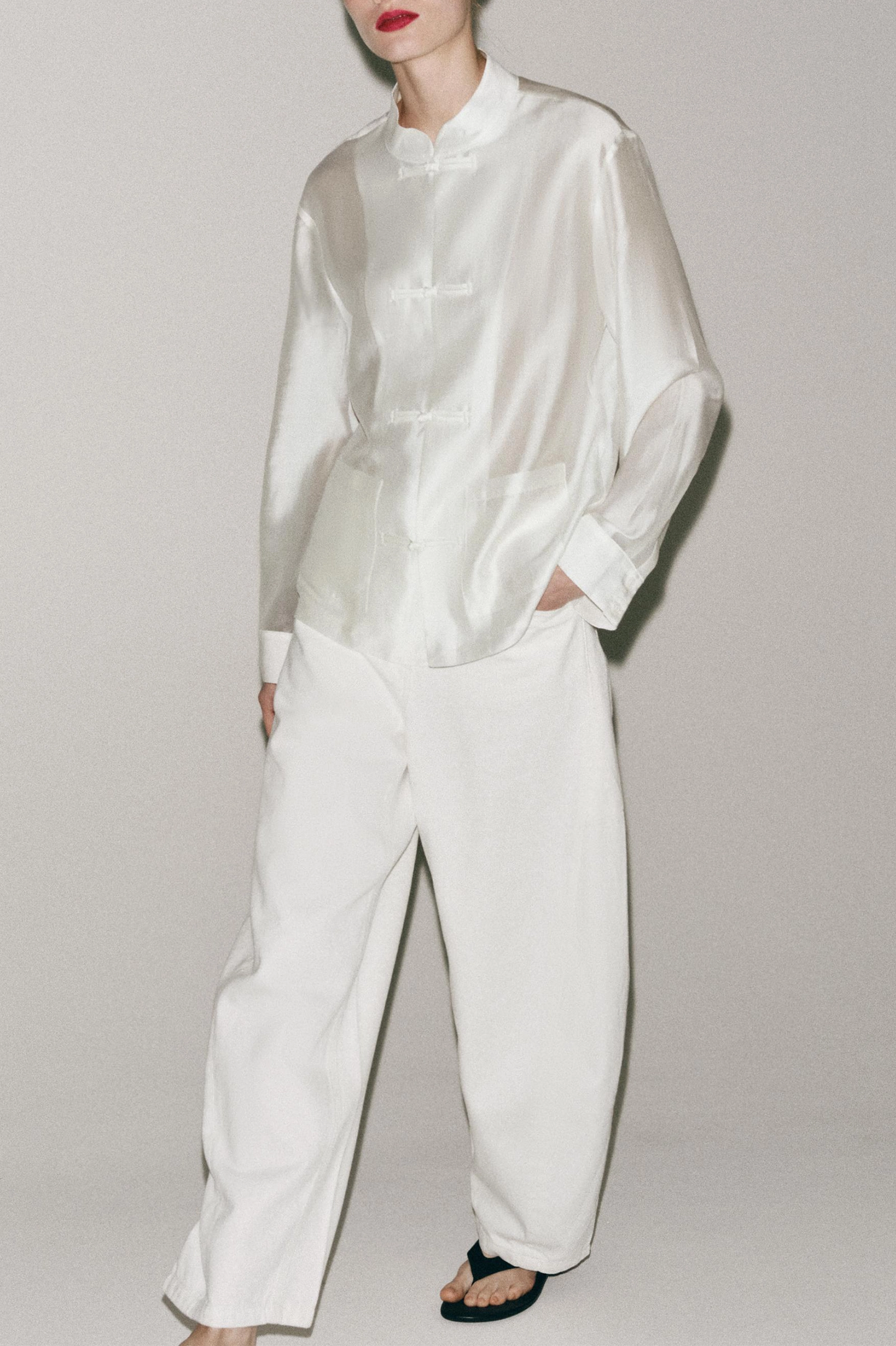 ZW Collection Satin Shirt With Fireman Clasps