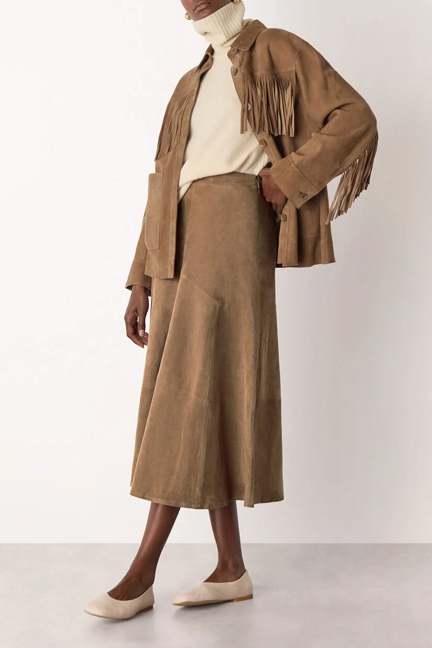 Taupe Zig-zag Panel Suede Skirt