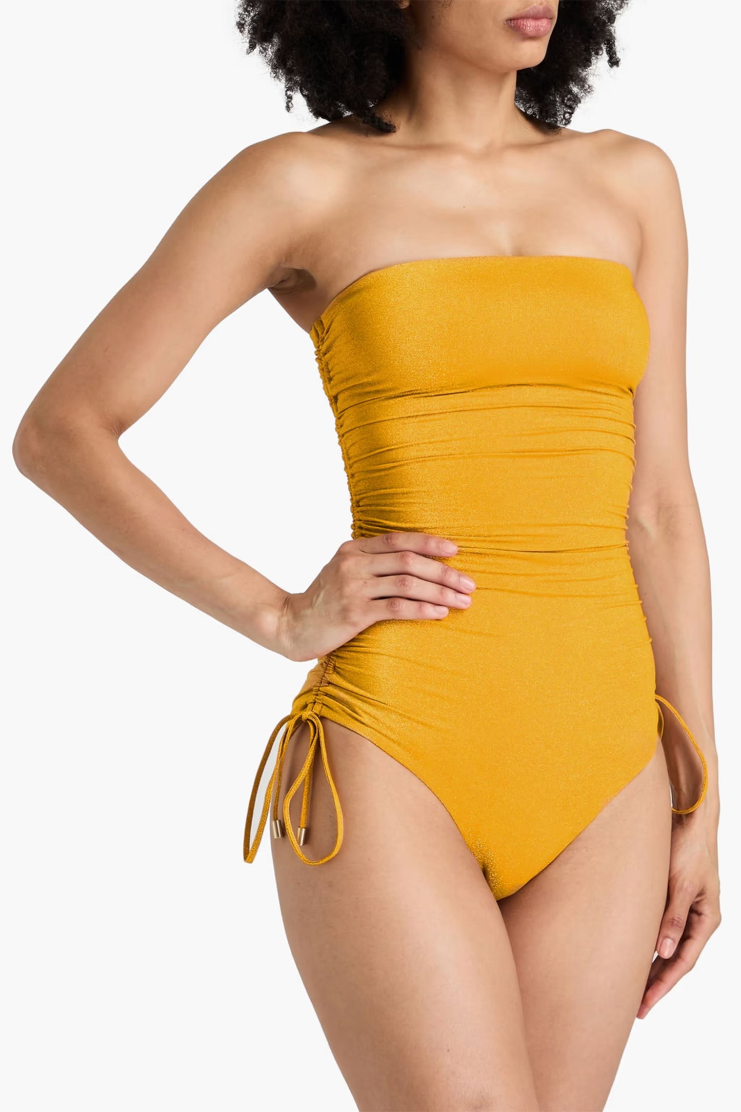 Ruched Metallic Bandeau Swimsuit