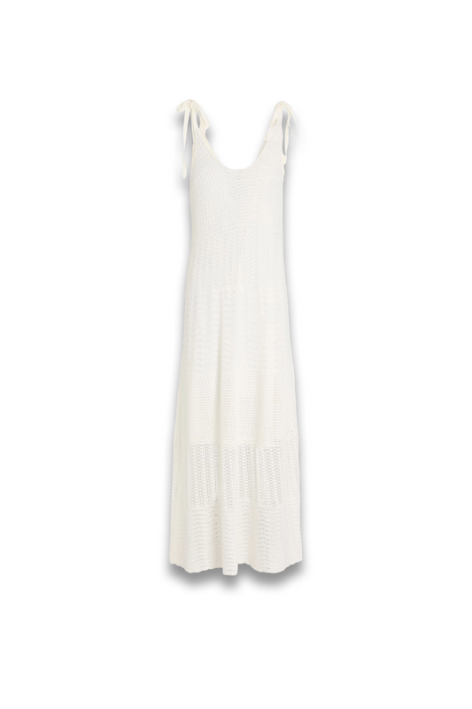 Crochet-Knit Linen-Blend Miidi Dress