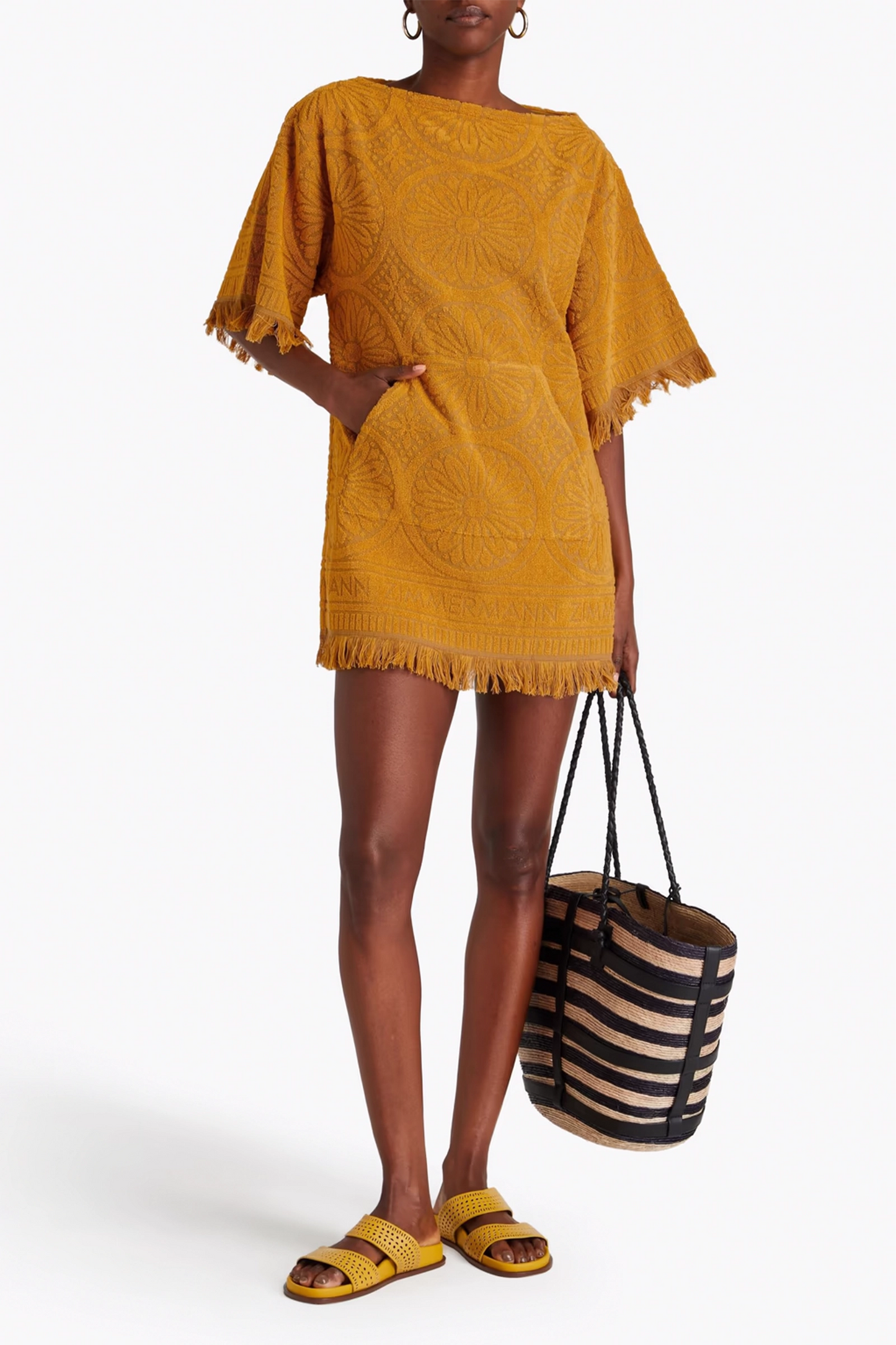 Frayed Cotton-terry Jacquard Mini Dress