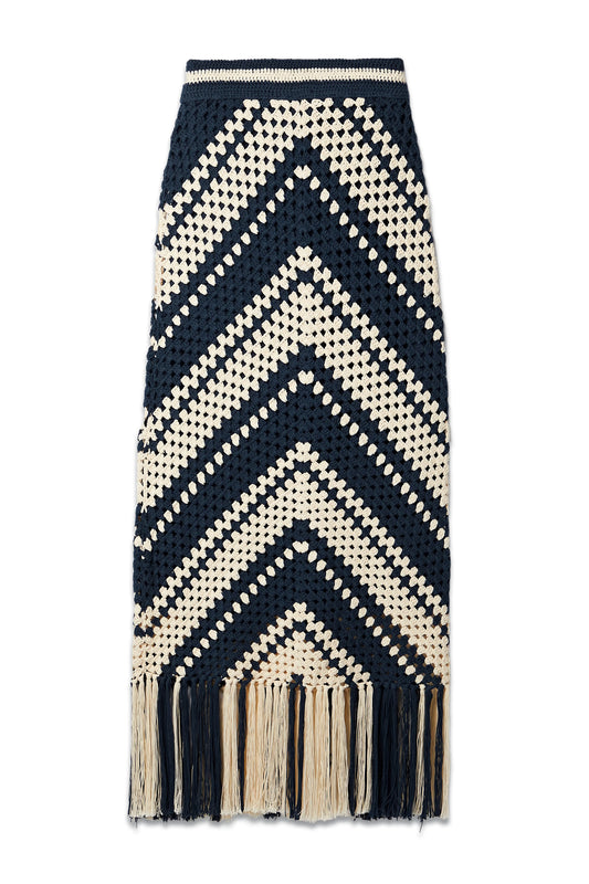 Chintz Fringed Crocheted Cotton Midi Skirt