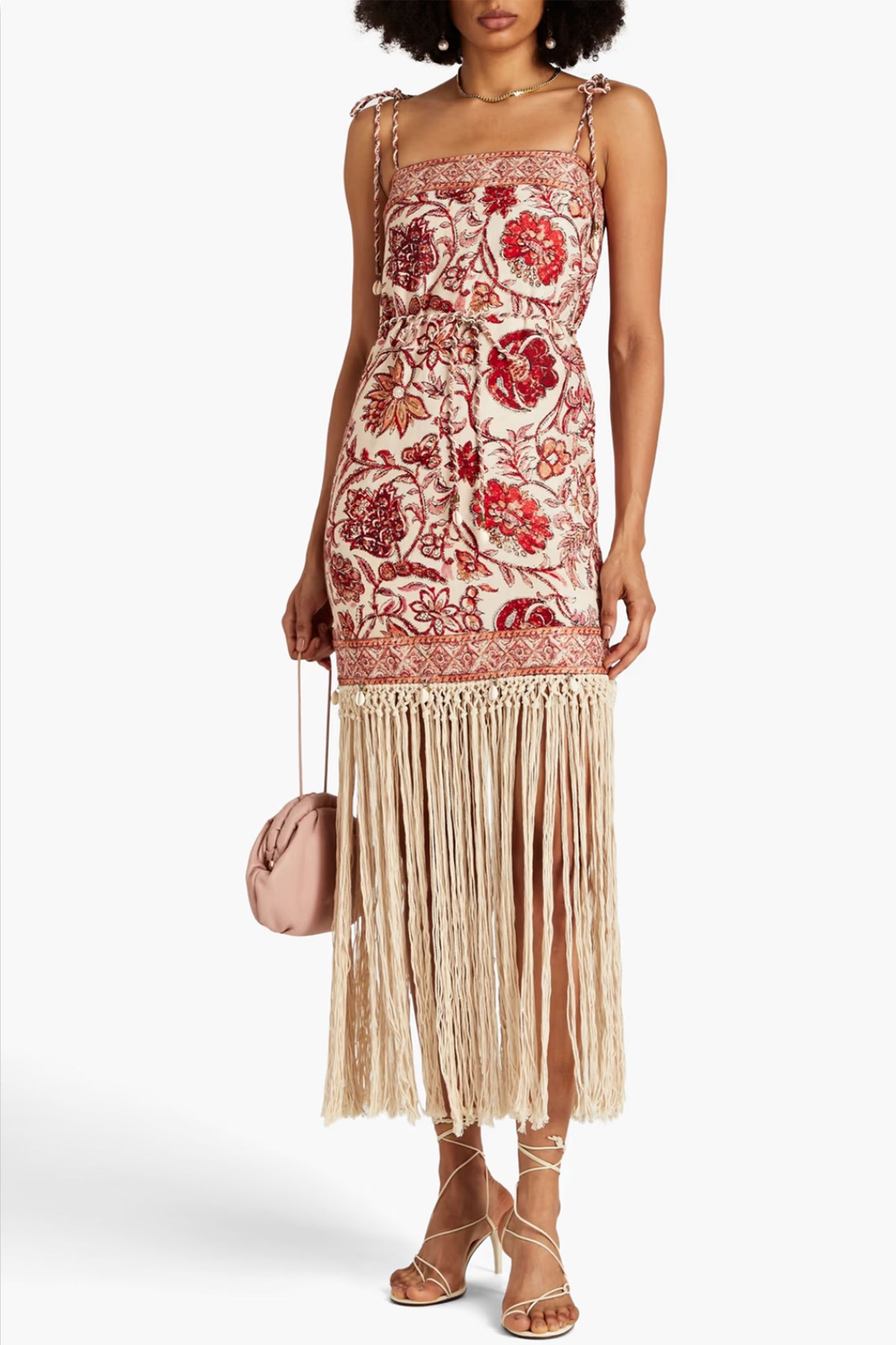 Fringed Floral-Print Linen And Macramé Maxi Dress