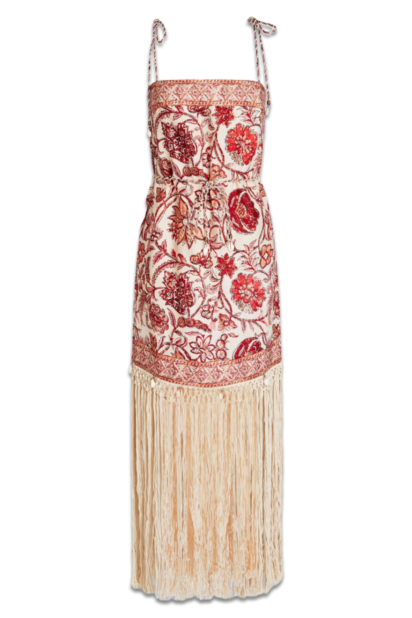 Fringed Floral-Print Linen And Macramé Maxi Dress