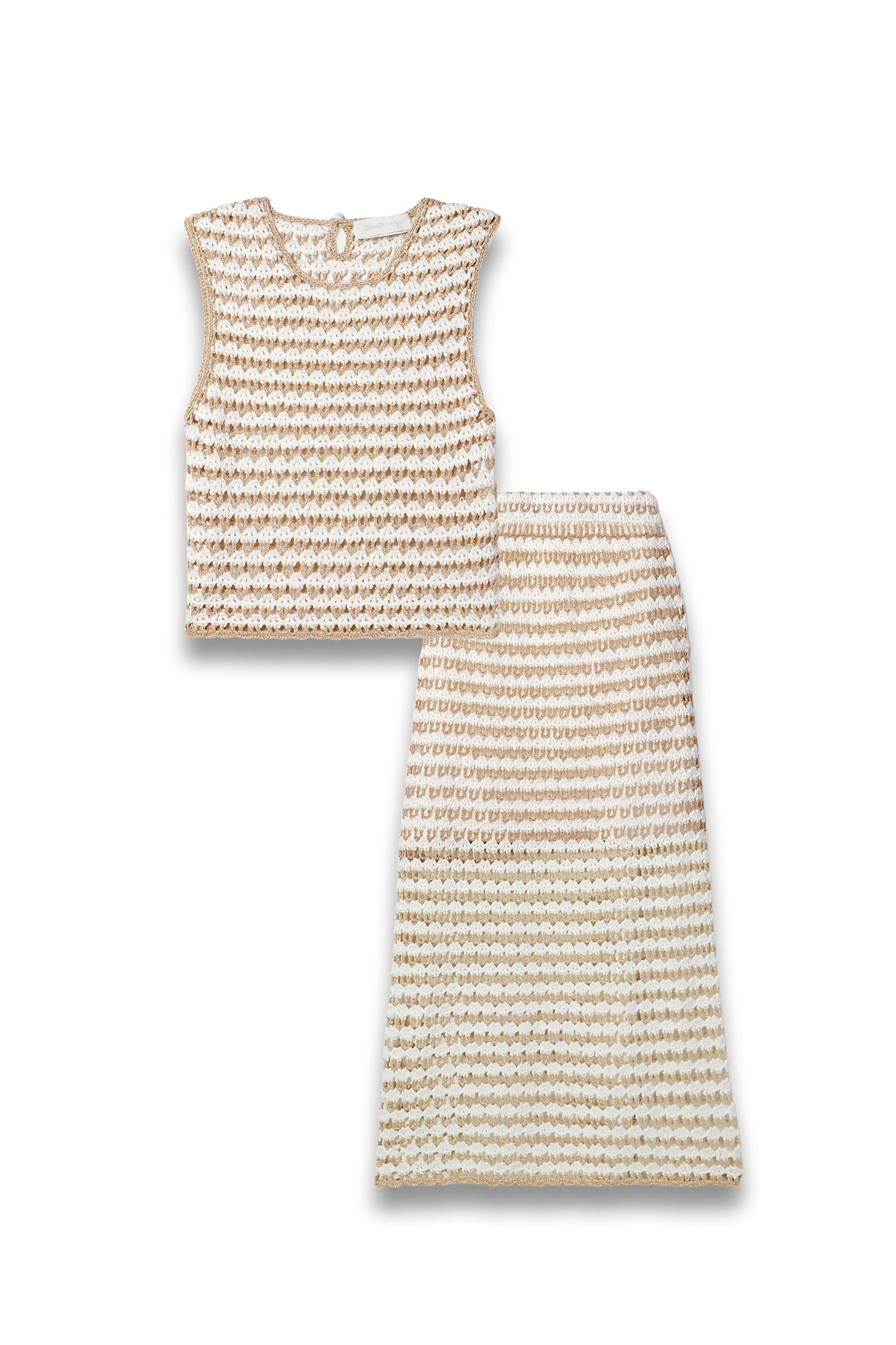 Tallow Cropped Striped Crocheted Cotton-Blend Tank and Midi Skirt