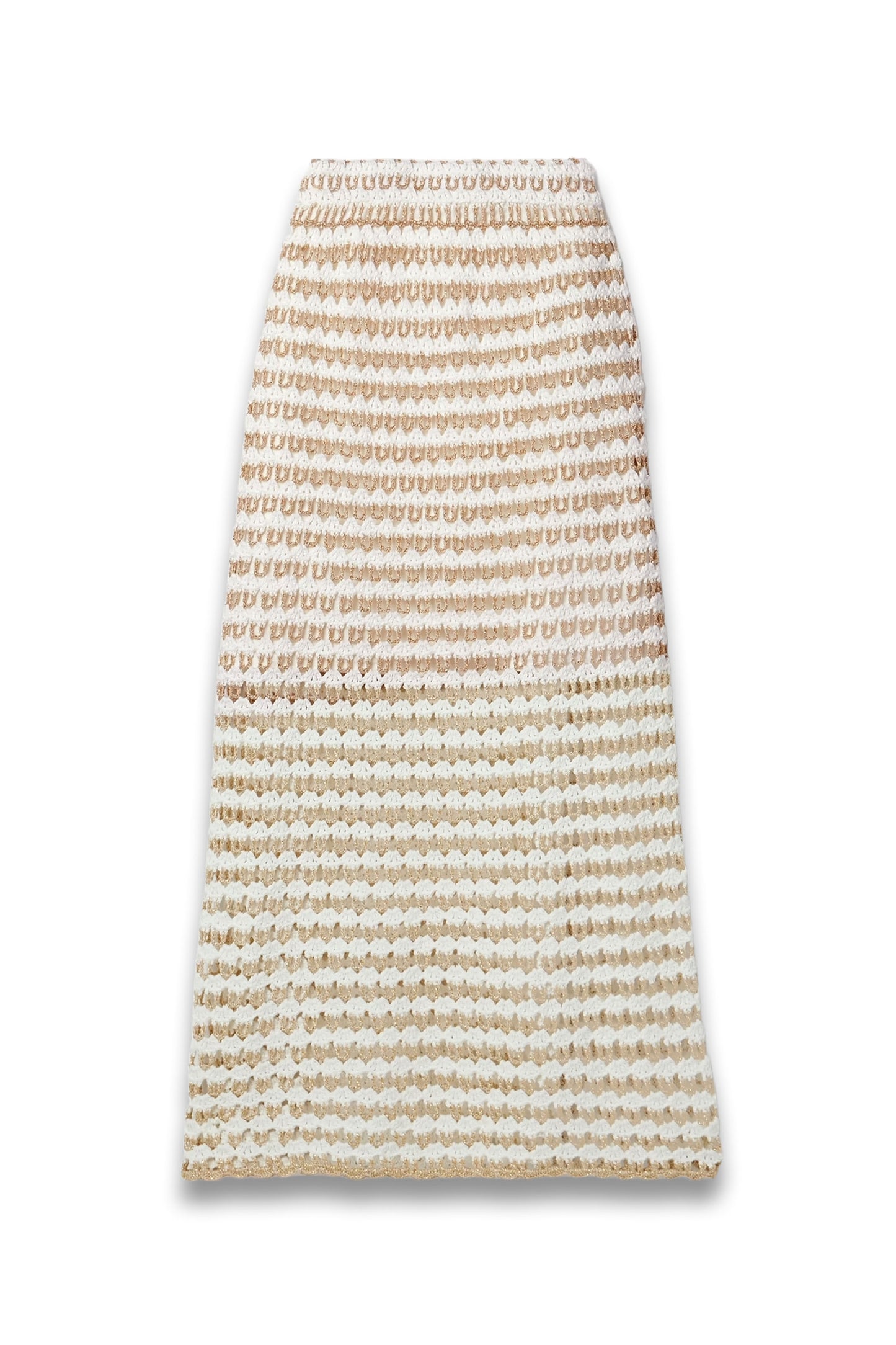 Tallow Striped Crocheted Cotton-Blend Midi Skirt