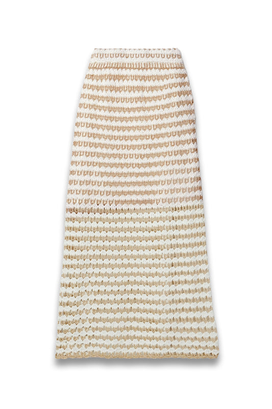 Tallow Striped Crocheted Cotton-Blend Midi Skirt