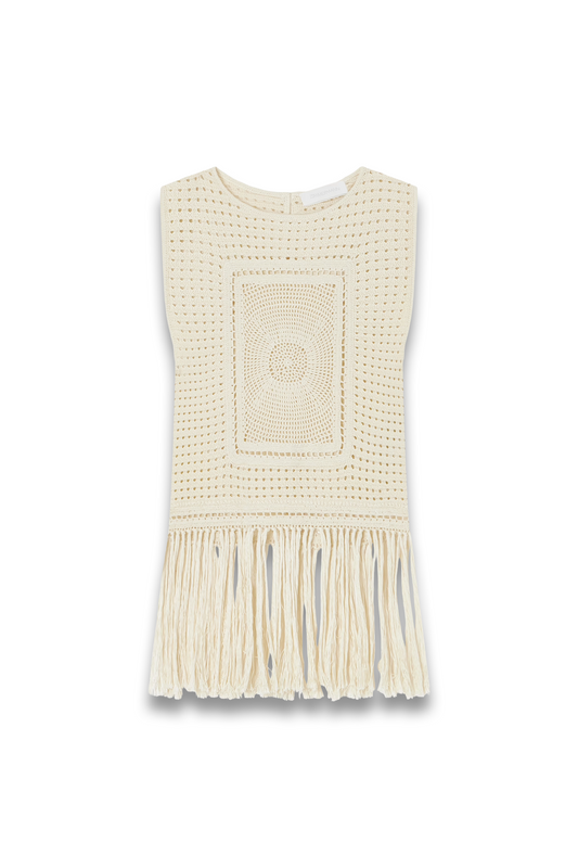 Indra Fringed Crocheted Cotton Tank Top