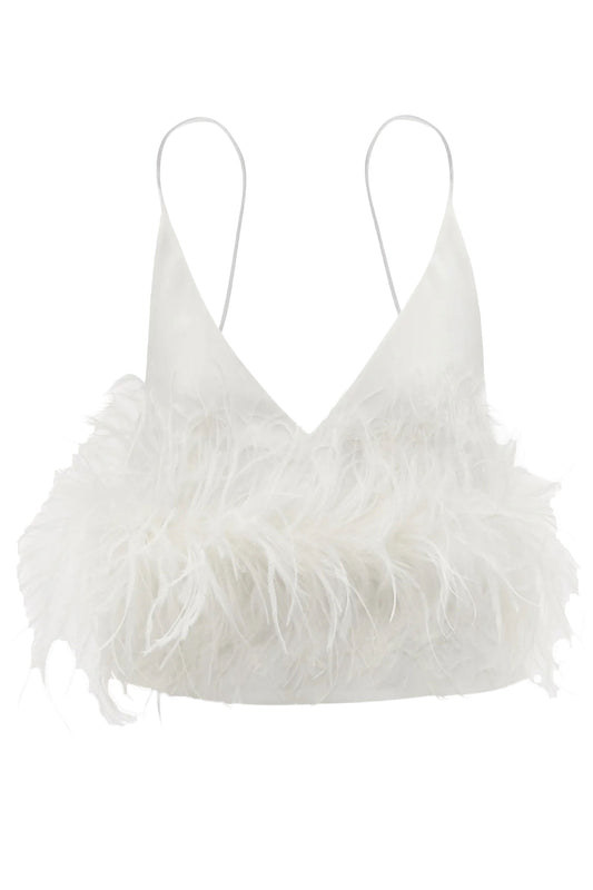 White Poppy Feather-trim Crepe Cropped Top