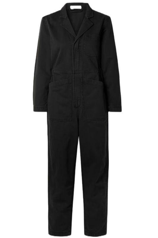 Herringbone Black Cotton Jumpsuit