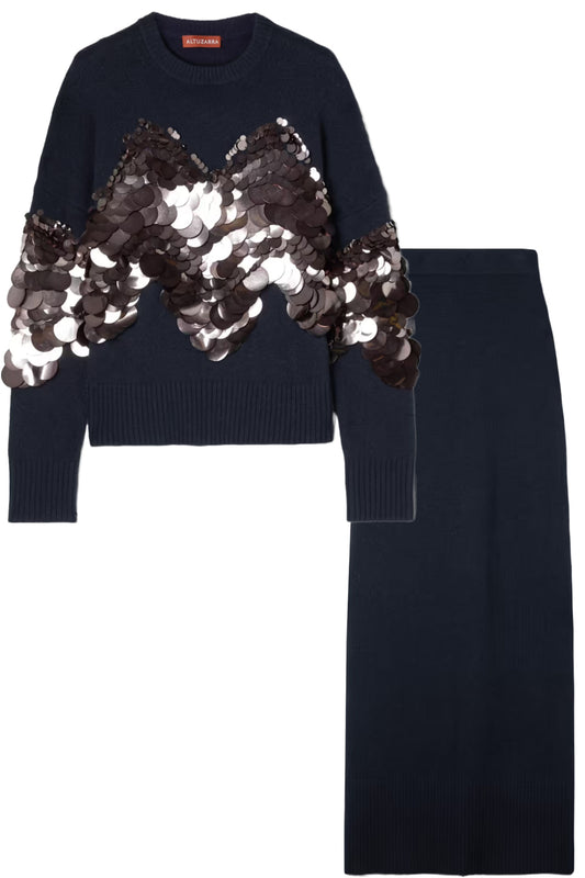 Mayim Embellished Ribbed-knit Sweater And Maxi Skirt