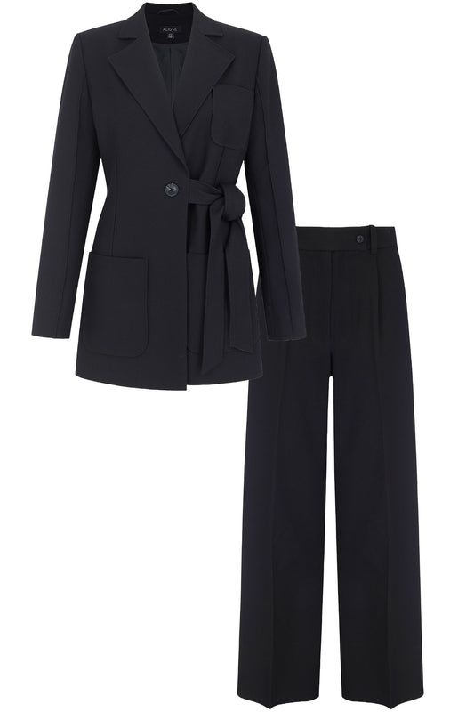 Tie-Waist Wide-Leg Suit