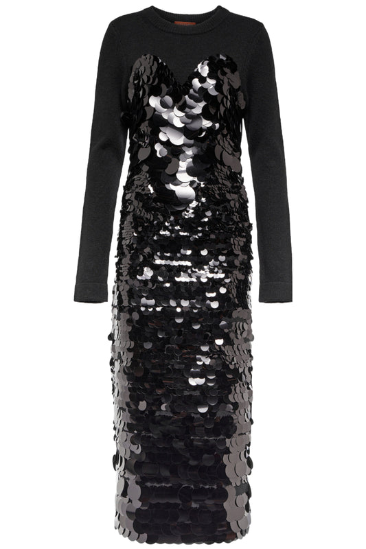 Wynnifred Black Embellished Midi Dress