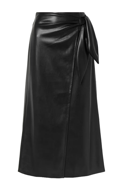 Amas Wrap-Effect Vegan Leather Midi Skirt