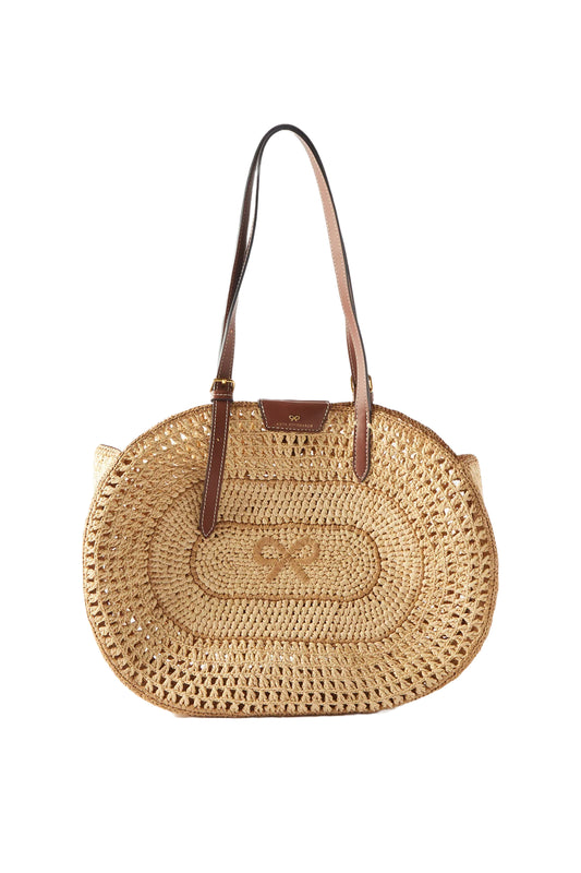 Raffia And Leather Basket Tote Bag