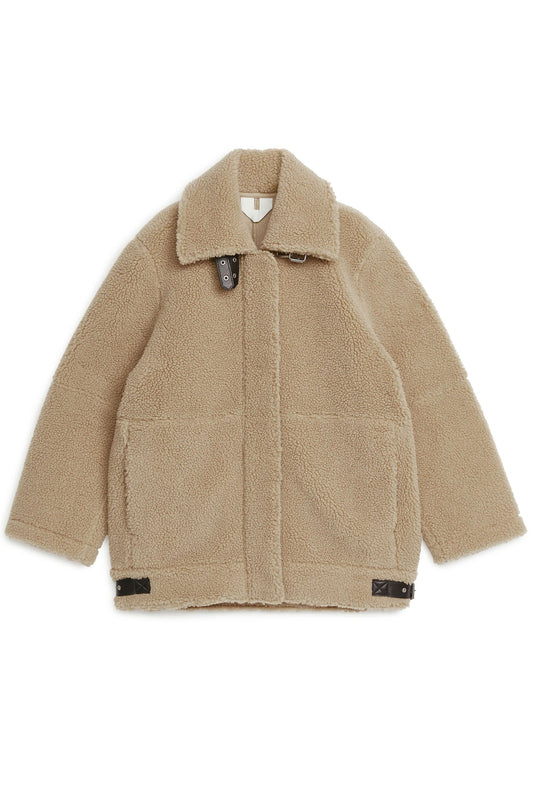 Oversized Leather-Trimmed Pile Jacket