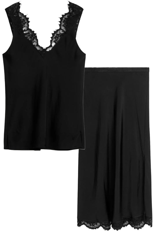 Lace Detail Satin Top And Skirt