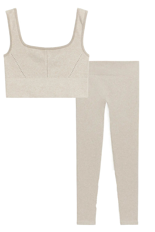 Mesh-Detail Seamless Ribbed Yoga Top And High-waist Leggings