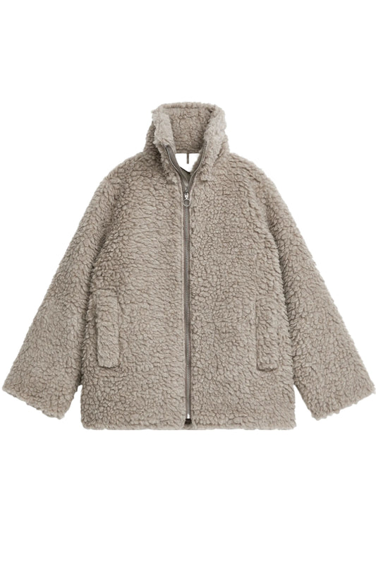 Wool-blend Dark Beige Pile Jacket