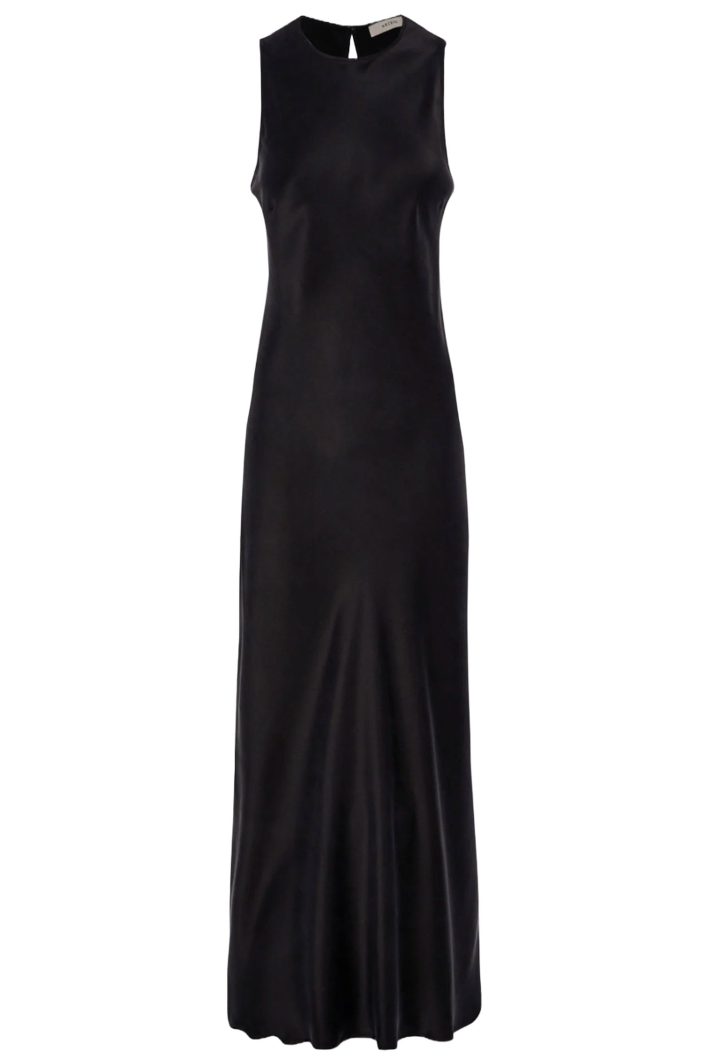 Valencia High-neck Black Silk-satin Maxi Dress