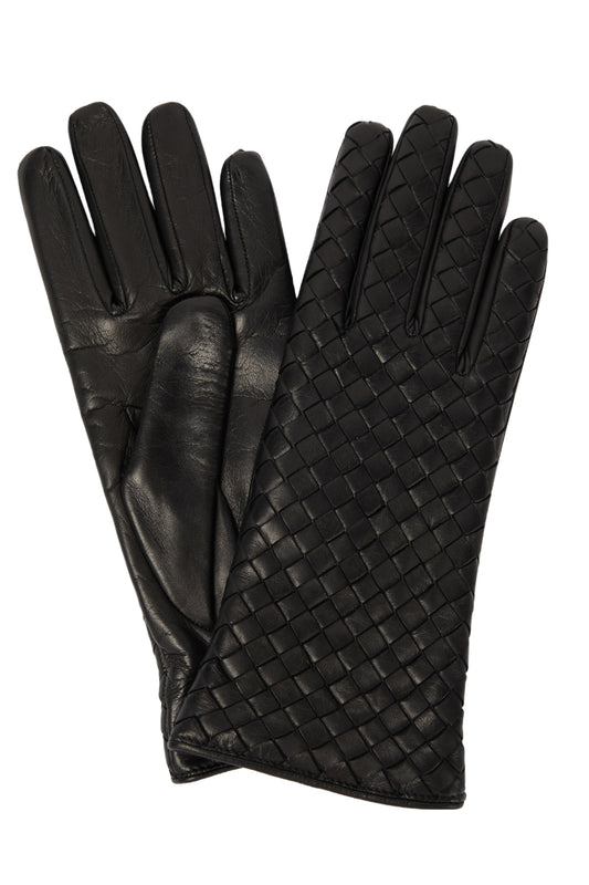 Intrecciato Black Leather Gloves