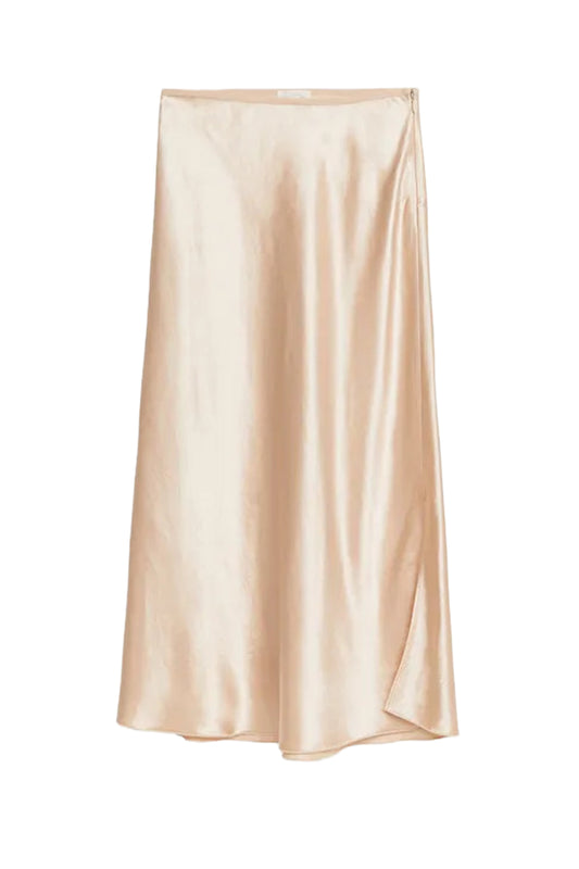 Bias-Cut Satin Skirt Light Beige