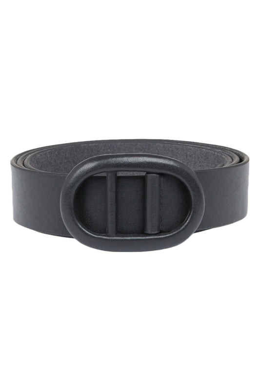 Black Leather Oval Buckle Belt