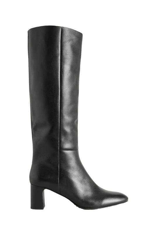 Block Black Heel Knee High Boots