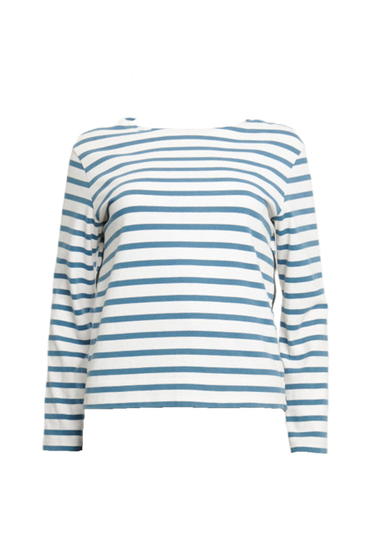Blue and White Horizontal Striped Cotton Shirt