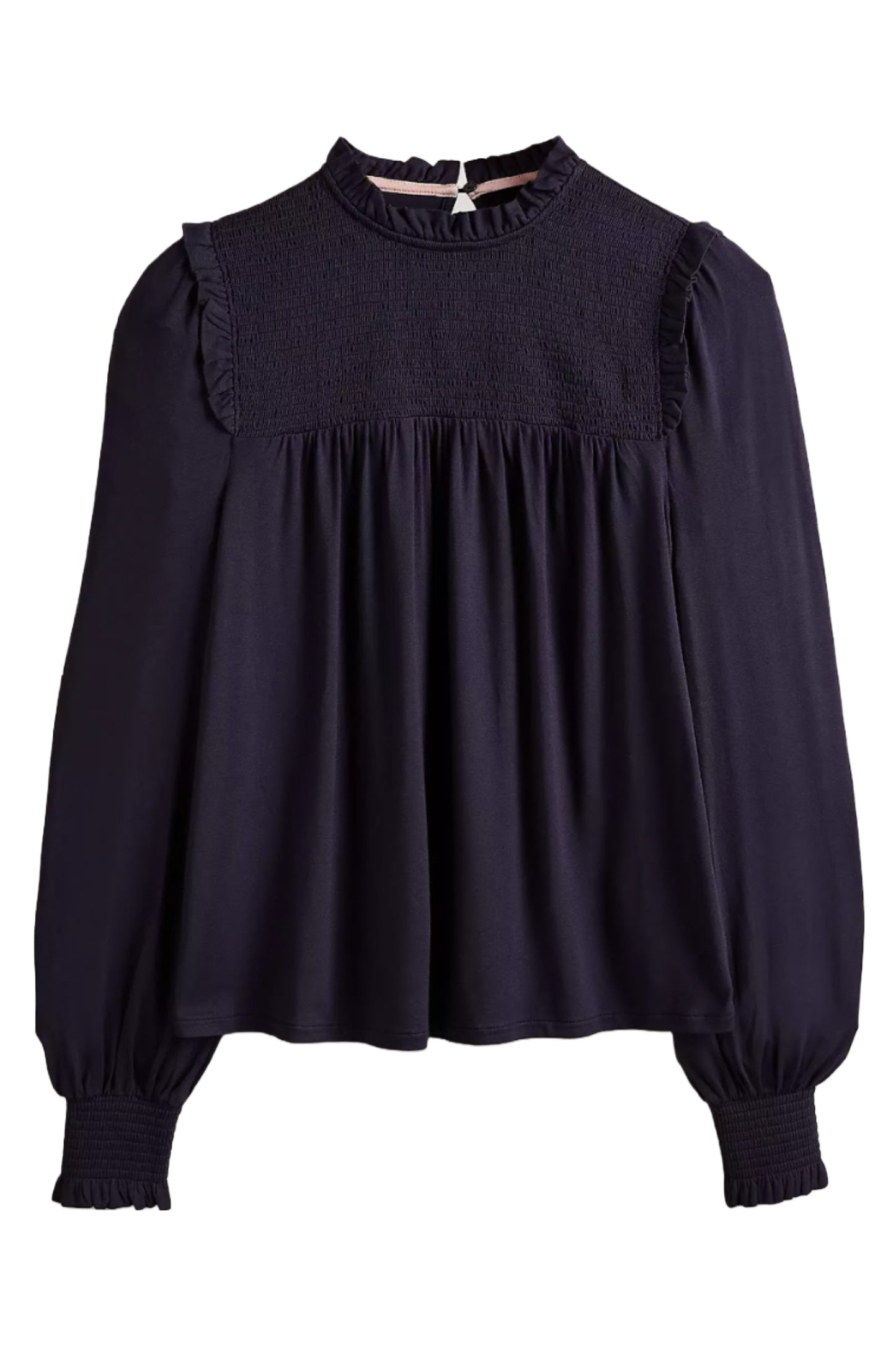 Navy Smocked Yoke Top