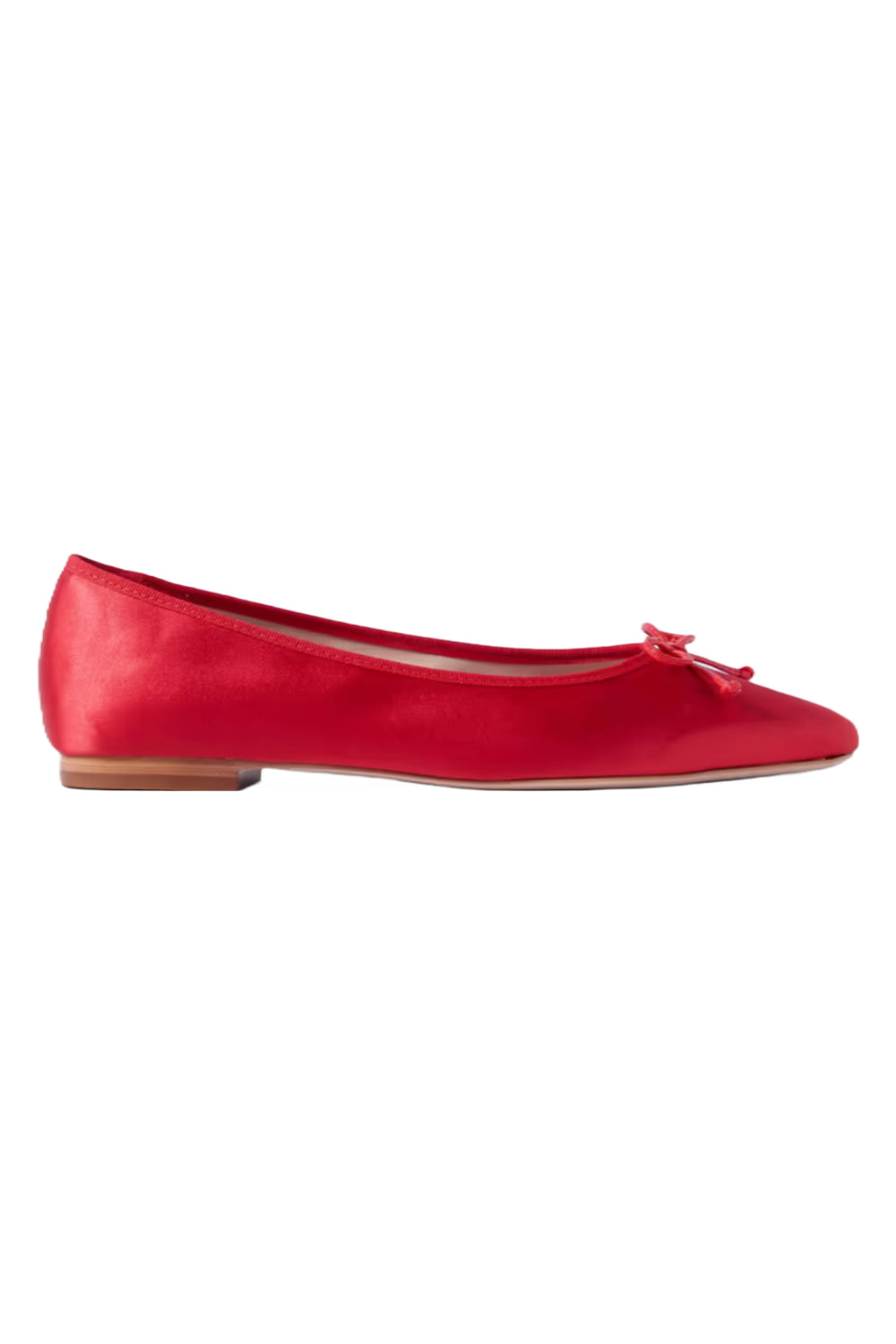 Bow-Embellished Red Satin Ballet Flats