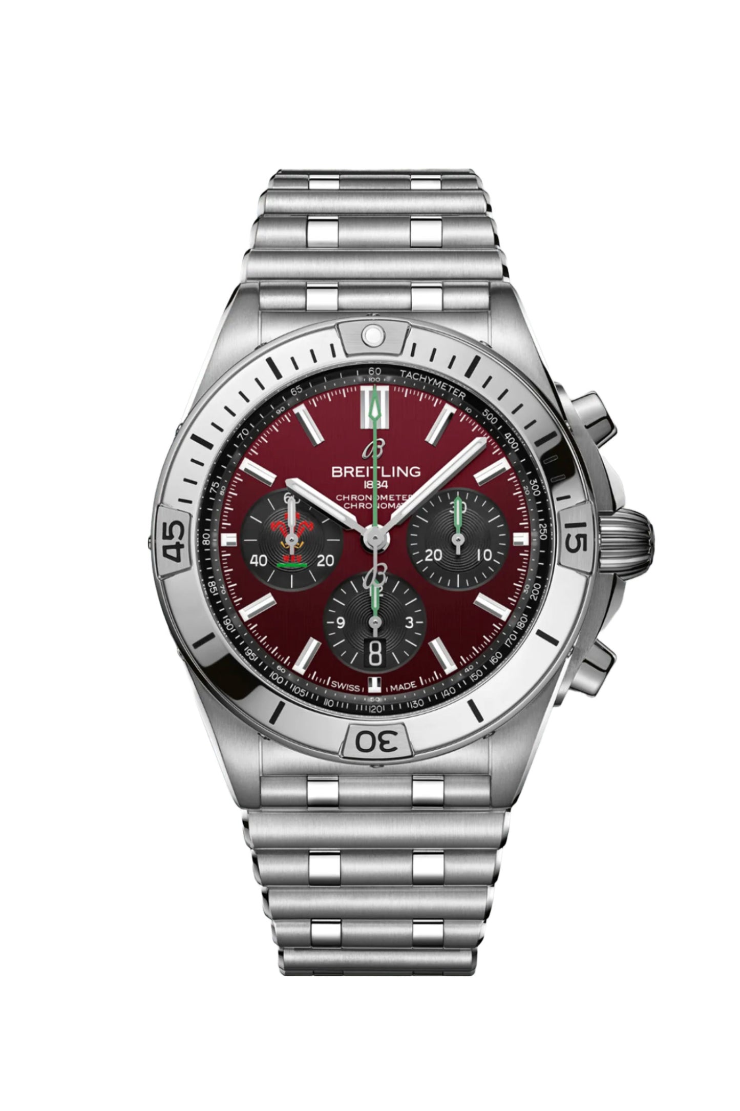 Chronomat B01 42 Six Nations Wales With Red Dial & Stainless Steel Strap