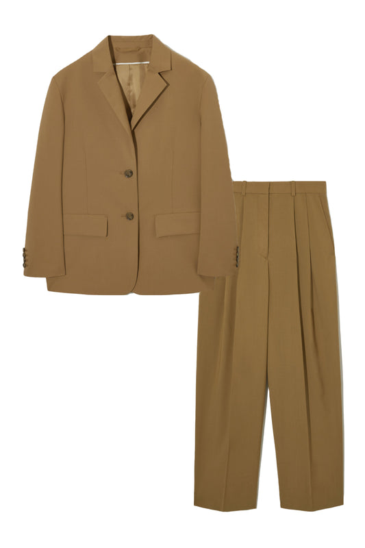 Relaxed-fit Wool Blazer and Wide Leg Pleated Trousers